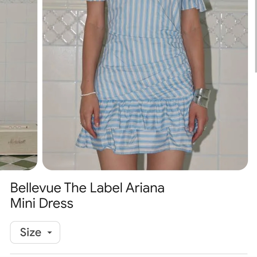 Bellevue Size M Coastal Striped Mini Dress, Wrap Bodice & Ruffle Hem - Picture 4 of 9